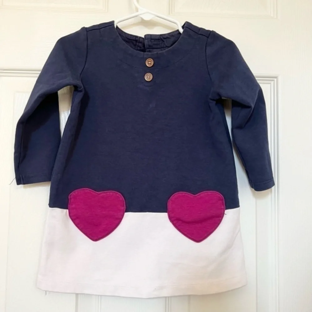 Gymboree| Toddler girl dress -blue with Purple Hearts pockets -Size 18-24 months